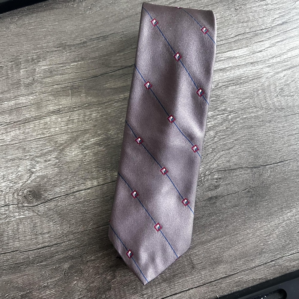 Colours Alexander Julian Men Preppy Academia Necktie OS Taupe Silk Geometric